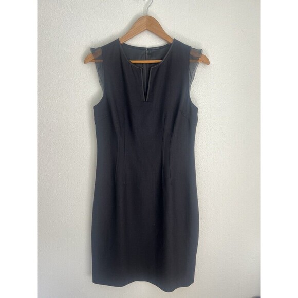Elie Tahari Sheath Sleek Dress Wool Blend Sheer Ruffle Cap Sleeves Corpcore SZ 4 - Picture 1 of 10